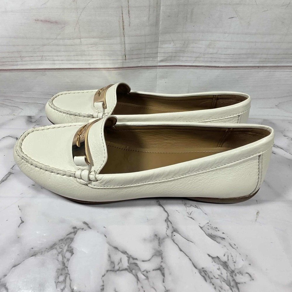 Coach Olympia Peb Grain Leather Loafers Ivory - Womens Size 8 M